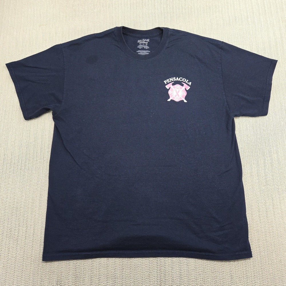 Pensacola Fire Department Shirt Mens XL Navy Pink Ribbon Graphic T-Shirt Gildan